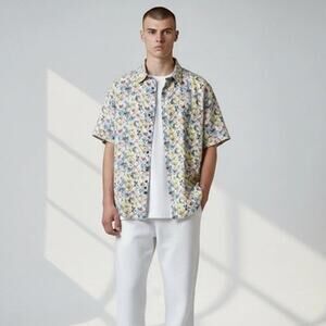 New Robert Graham Gunning Shirt Multi Classic Fit Linen Blend SS Button Down XL